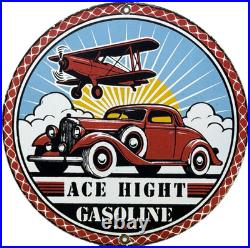 Vintage Ace High Gasoline Porcelain Sign Dealership Gas Station Plabe Motor Oil