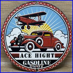 Vintage Ace High Gasoline Porcelain Sign Dealership Gas Station Plabe Motor Oil
