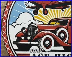 Vintage Ace High Gasoline Porcelain Sign Dealership Gas Station Plabe Motor Oil