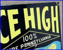 Vintage Ace High Gasoline Porcelain Sign Dealership Gas Station Plabe Motor Oil
