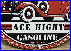 Vintage Ace High Gasoline Porcelain Sign Dealership Gas Station Plabe Motor Oil