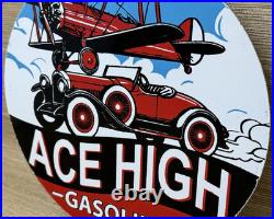Vintage Ace High Gasoline Porcelain Sign Dealership Gas Station Plabe Motor Oil