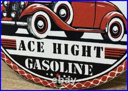 Vintage Ace High Gasoline Porcelain Sign Dealership Gas Station Plabe Motor Oil