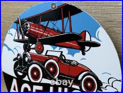 Vintage Ace High Gasoline Porcelain Sign Dealership Gas Station Plabe Motor Oil