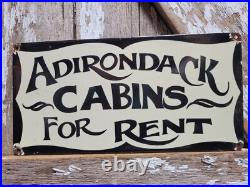 Vintage Adirondack Porcelain Sign Old Cabins For Rent Hotel Inn New York State Vintage Adirondack Porcelain Sign Old Cabins For Rent Hotel Inn New York State