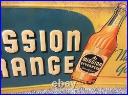Vintage Advertising 1950's Mission Orange Tin Sign Wall Sign 652-d