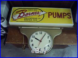 Vintage Advertising Barnes Pumps Clock And Lighted Sign 1955 Ohio X-428