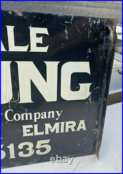Vintage Advertising Ganung Real Estate Double Sided Metal Flange Sign Elmira Ny
