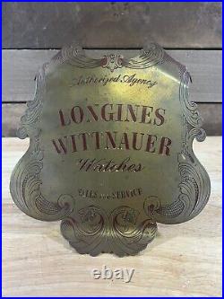 Vintage Advertising Sign For Longines & Wittnauer Brass With Kickstand