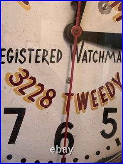 Vintage Advertising Wall Clock ROY PRIM Registered Watchmaker 3228 Tweedy