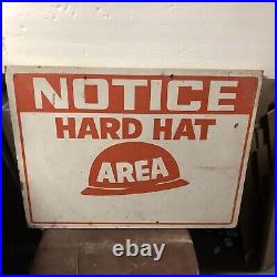 Vintage Advertising Wood Wooden Sign Notice Hard Hat Area 18 by 24