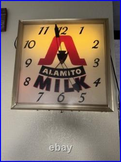 Vintage Alamito Dairy Electric Lighted Clock Advertising Sign