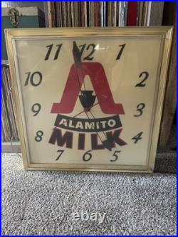 Vintage Alamito Dairy Electric Lighted Clock Advertising Sign