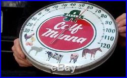 Vintage Albers Calf Manna Farm Thermometer Sign With Cow Pig Horse Chicken Sheep