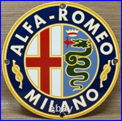 Vintage Alfa Romeo Porcelain Dealership Sign Gas Oil Fiat Giulia Stelvio Car