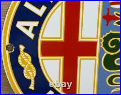 Vintage Alfa Romeo Porcelain Dealership Sign Gas Oil Fiat Giulia Stelvio Car