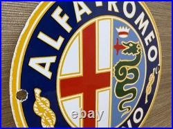 Vintage Alfa Romeo Porcelain Dealership Sign Gas Oil Fiat Giulia Stelvio Car