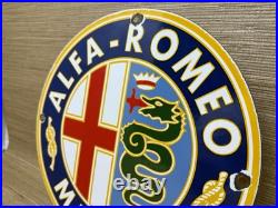 Vintage Alfa Romeo Porcelain Dealership Sign Gas Oil Fiat Giulia Stelvio Car