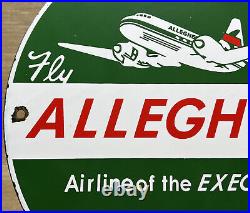 Vintage Allegheny Airlines Porcelain Sign Airplane Hangar Gas Oil Jet Boeing