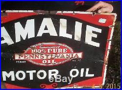 Vintage Amalie Motor Oil Metal Porcelain Sign Gas Gasoline Service Station 28X20