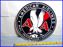 Vintage American Airlines Express Mail Advertising Sign Porcelain Metal Airplane