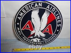 Vintage American Airlines Express Mail Advertising Sign Porcelain Metal Airplane