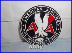 Vintage American Airlines Express Mail Advertising Sign Porcelain Metal Airplane
