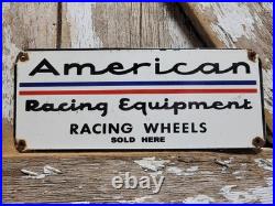 Vintage American Racing Equipment Porcelain Sign Sport Automobile Car Wheels USA