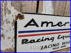 Vintage American Racing Equipment Porcelain Sign Sport Automobile Car Wheels USA
