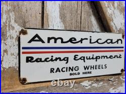 Vintage American Racing Equipment Porcelain Sign Sport Automobile Car Wheels USA