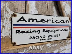 Vintage American Racing Equipment Porcelain Sign Sport Automobile Car Wheels USA