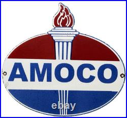 Vintage Amoco Gasoline Porcelain Sign Service Station American Oil Torch Gas
