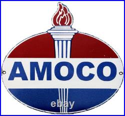 Vintage Amoco Gasoline Porcelain Sign Service Station American Oil Torch Gas