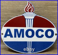 Vintage Amoco Gasoline Porcelain Sign Service Station American Oil Torch Gas