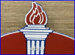 Vintage Amoco Gasoline Porcelain Sign Service Station American Oil Torch Gas