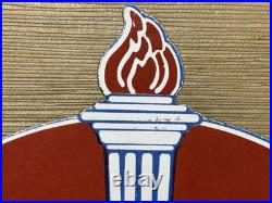 Vintage Amoco Gasoline Porcelain Sign Service Station American Oil Torch Gas