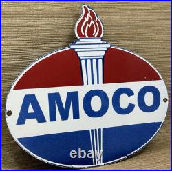 Vintage Amoco Gasoline Porcelain Sign Service Station American Oil Torch Gas