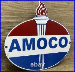 Vintage Amoco Gasoline Porcelain Sign Service Station American Oil Torch Gas