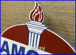 Vintage Amoco Gasoline Porcelain Sign Service Station American Oil Torch Gas