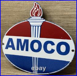 Vintage Amoco Gasoline Porcelain Sign Service Station American Oil Torch Gas