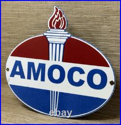 Vintage Amoco Gasoline Porcelain Sign Service Station American Oil Torch Gas