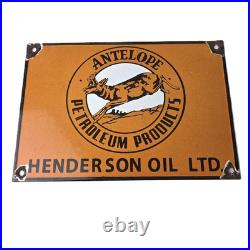 Vintage Antelope Petroleum Sign Motor Oil Gas Pump Porcelain Advertising Sign