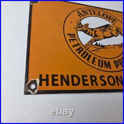 Vintage Antelope Petroleum Sign Motor Oil Gas Pump Porcelain Advertising Sign