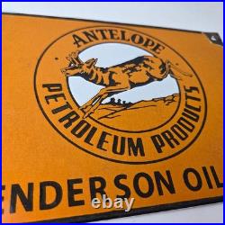 Vintage Antelope Petroleum Sign Motor Oil Gas Pump Porcelain Advertising Sign