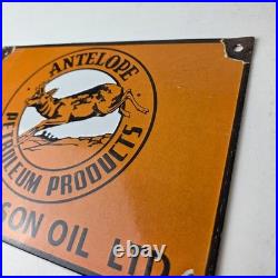 Vintage Antelope Petroleum Sign Motor Oil Gas Pump Porcelain Advertising Sign