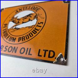 Vintage Antelope Petroleum Sign Motor Oil Gas Pump Porcelain Advertising Sign
