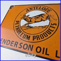 Vintage Antelope Petroleum Sign Motor Oil Gas Pump Porcelain Advertising Sign