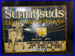 Vintage Antique Advertising Tin Sign Sunnysud Electric Washing Machine Appliance