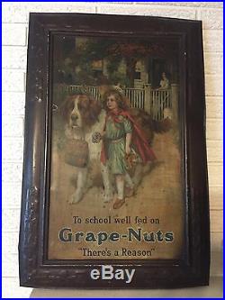 Vintage Antique Grape Nuts Cereal General Store Metal Self Framed Tin Sign DL