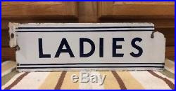 Vintage Antique LADIES Flange Porcelain Sign Restroom Bathroom Gas Station